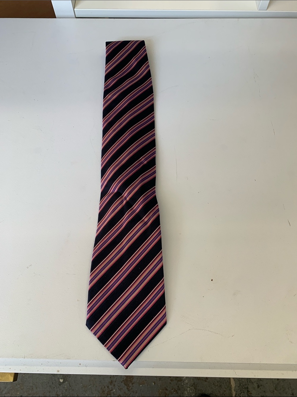 Brioni Black Tie with Pink and Purple Diagonal Stripes